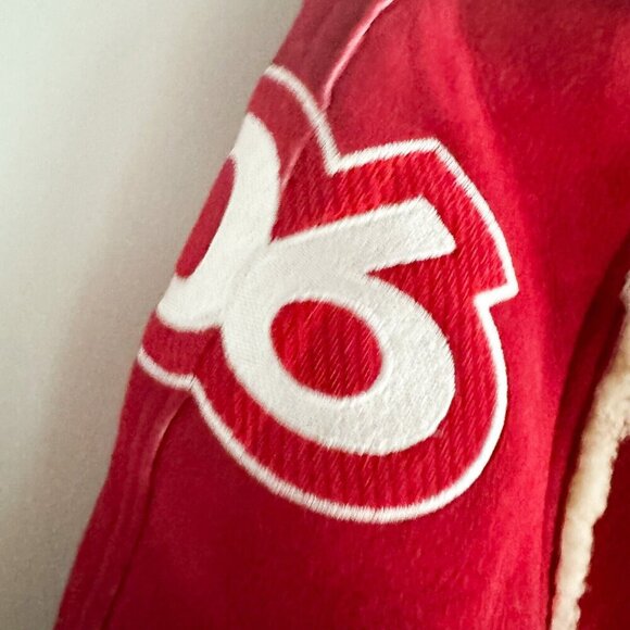 Hudson Bay Company Torino Olympic 2006 Sheepskin Lined Suede Hooded  Bomber L - Picture 3 of 12